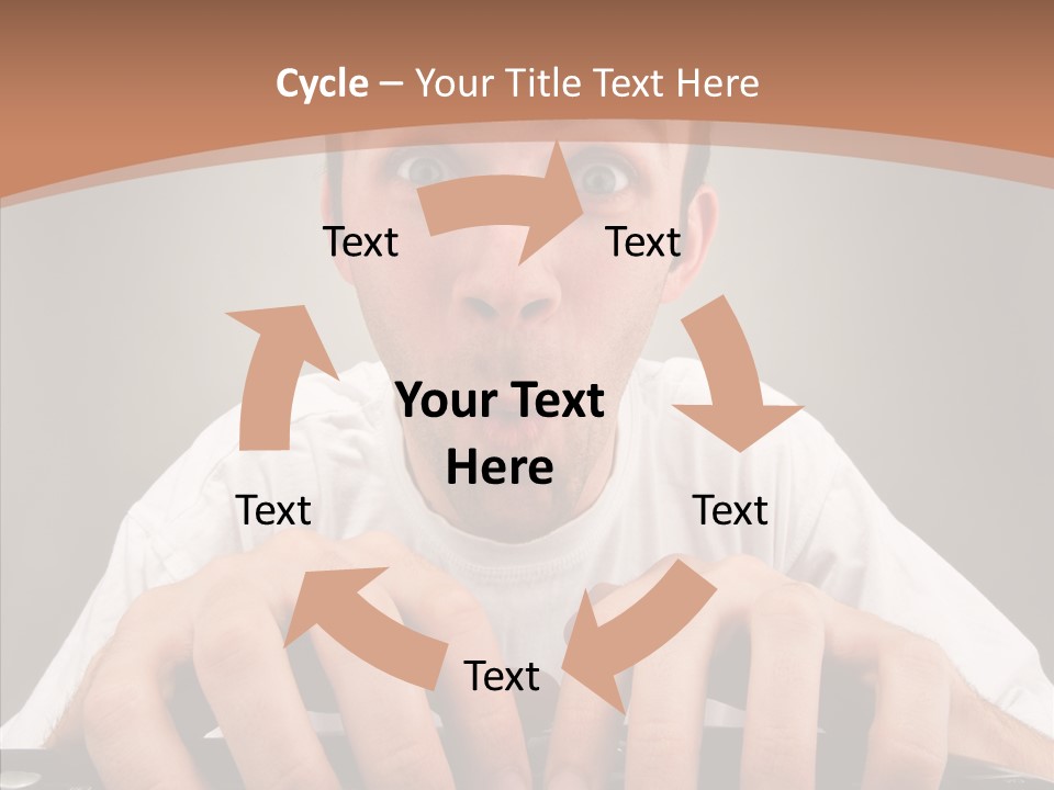 A Man With A Surprised Look On His Face Is Typing On A Keyboard PowerPoint Template