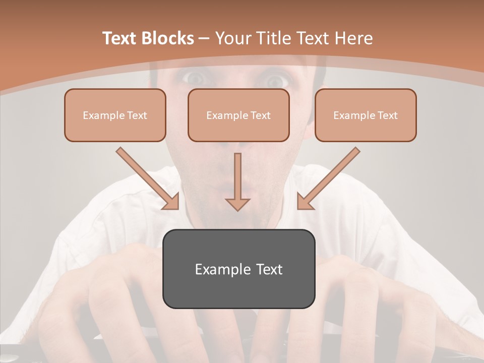 A Man With A Surprised Look On His Face Is Typing On A Keyboard PowerPoint Template