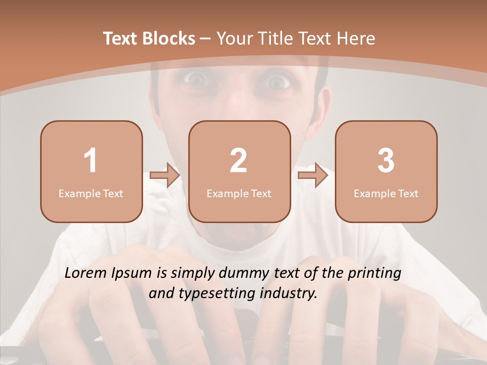 A Man With A Surprised Look On His Face Is Typing On A Keyboard PowerPoint Template