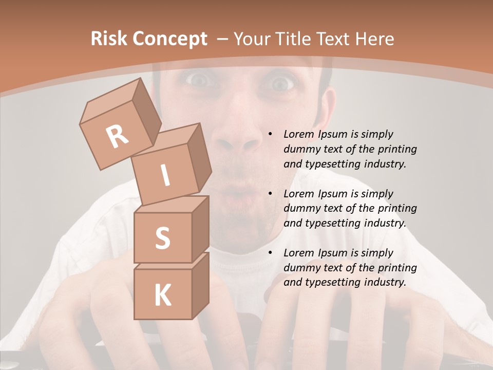 A Man With A Surprised Look On His Face Is Typing On A Keyboard PowerPoint Template