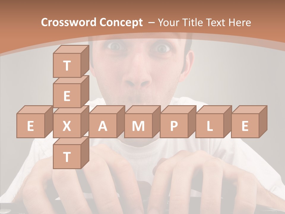 A Man With A Surprised Look On His Face Is Typing On A Keyboard PowerPoint Template