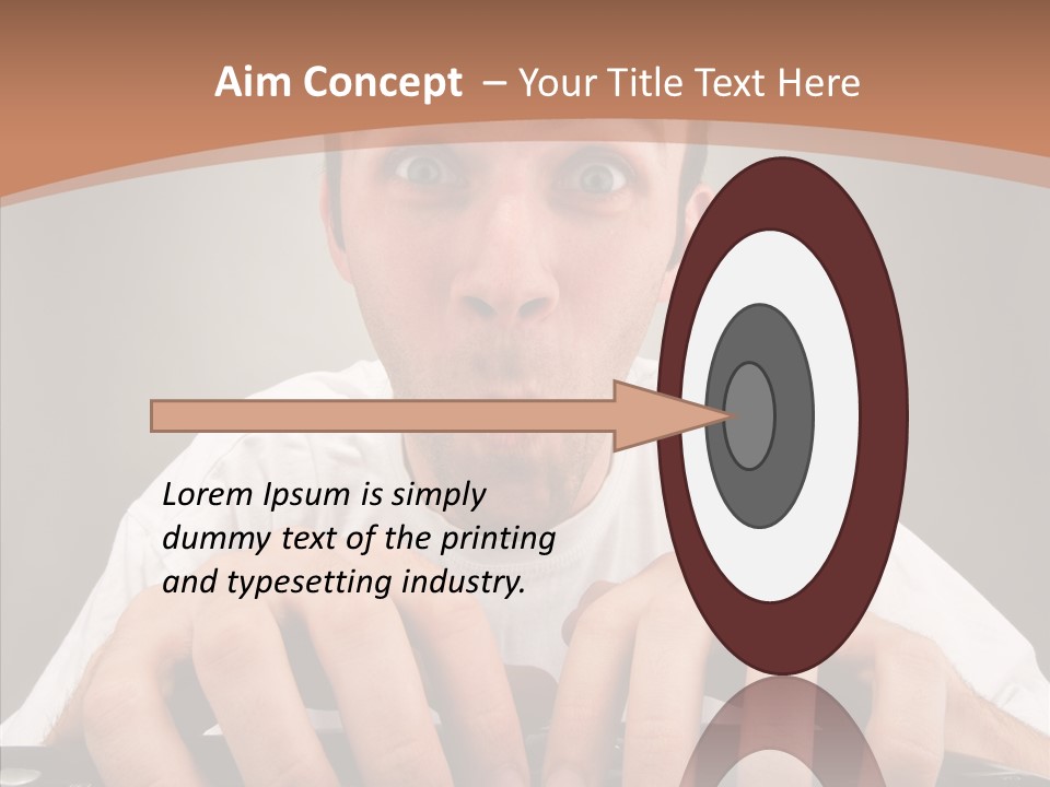 A Man With A Surprised Look On His Face Is Typing On A Keyboard PowerPoint Template