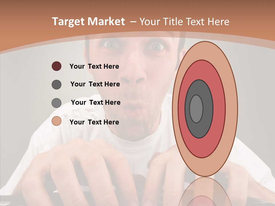 A Man With A Surprised Look On His Face Is Typing On A Keyboard PowerPoint Template