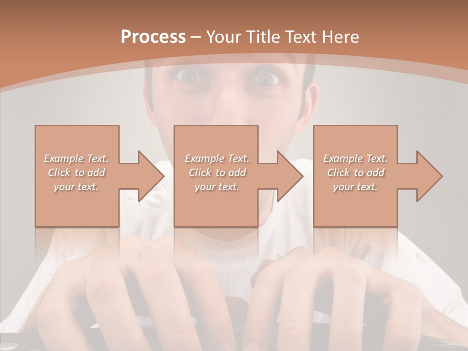 A Man With A Surprised Look On His Face Is Typing On A Keyboard PowerPoint Template