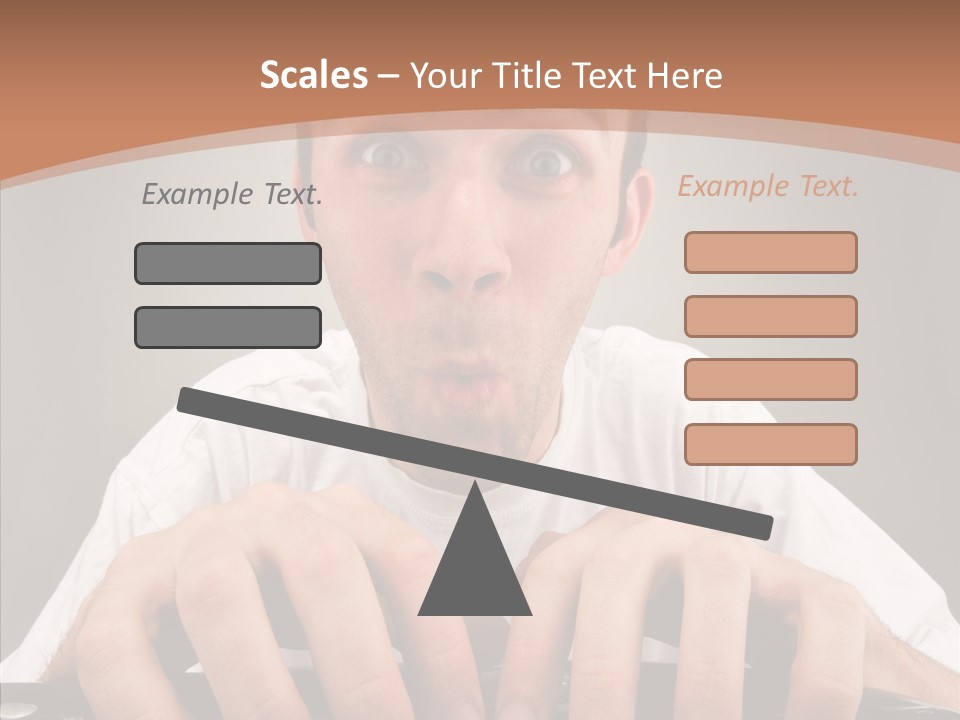 A Man With A Surprised Look On His Face Is Typing On A Keyboard PowerPoint Template