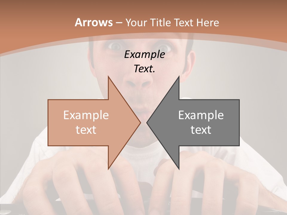 A Man With A Surprised Look On His Face Is Typing On A Keyboard PowerPoint Template