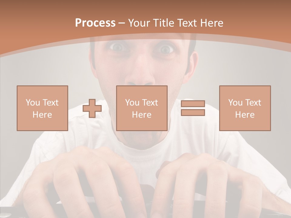 A Man With A Surprised Look On His Face Is Typing On A Keyboard PowerPoint Template