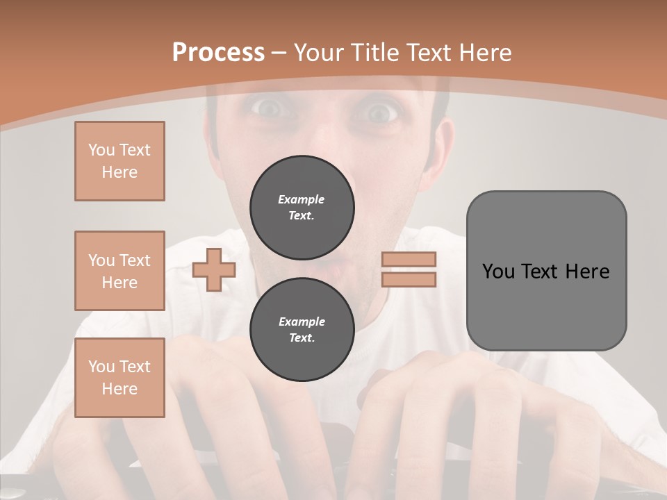 A Man With A Surprised Look On His Face Is Typing On A Keyboard PowerPoint Template