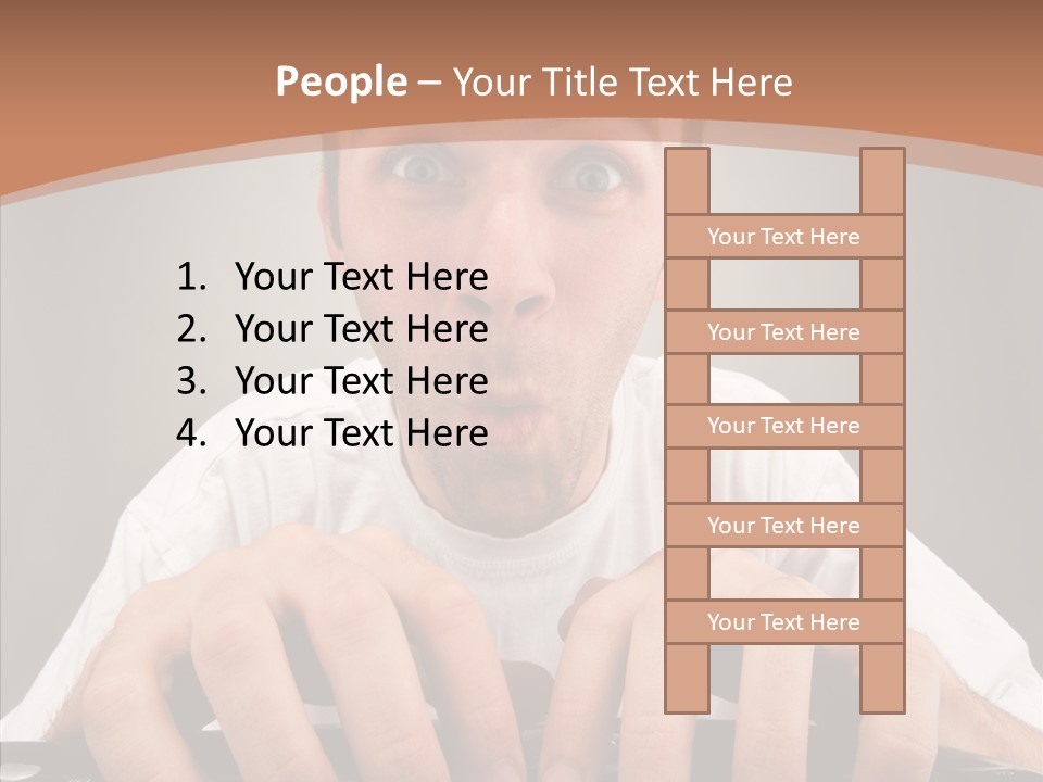 A Man With A Surprised Look On His Face Is Typing On A Keyboard PowerPoint Template
