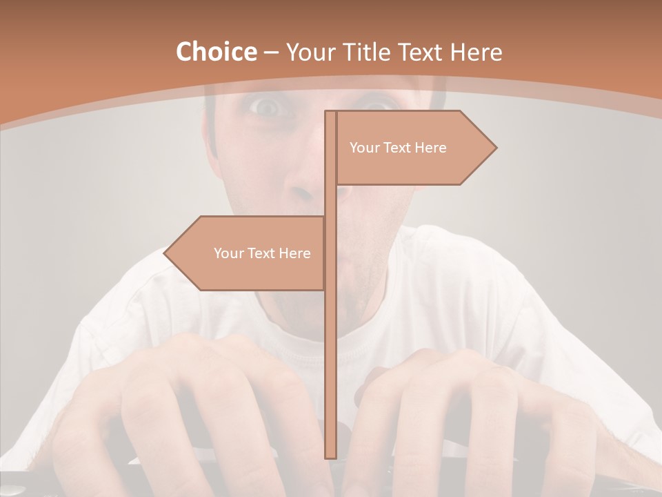 A Man With A Surprised Look On His Face Is Typing On A Keyboard PowerPoint Template