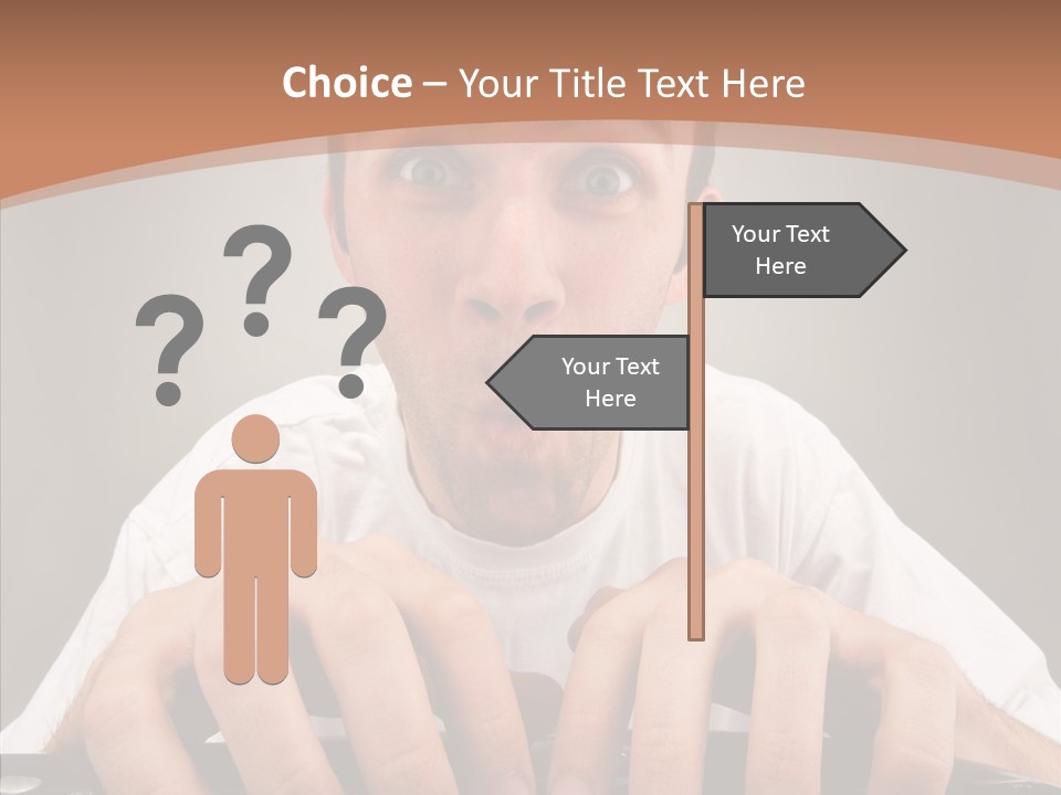 A Man With A Surprised Look On His Face Is Typing On A Keyboard PowerPoint Template