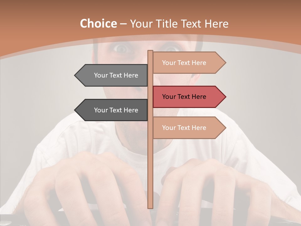 A Man With A Surprised Look On His Face Is Typing On A Keyboard PowerPoint Template
