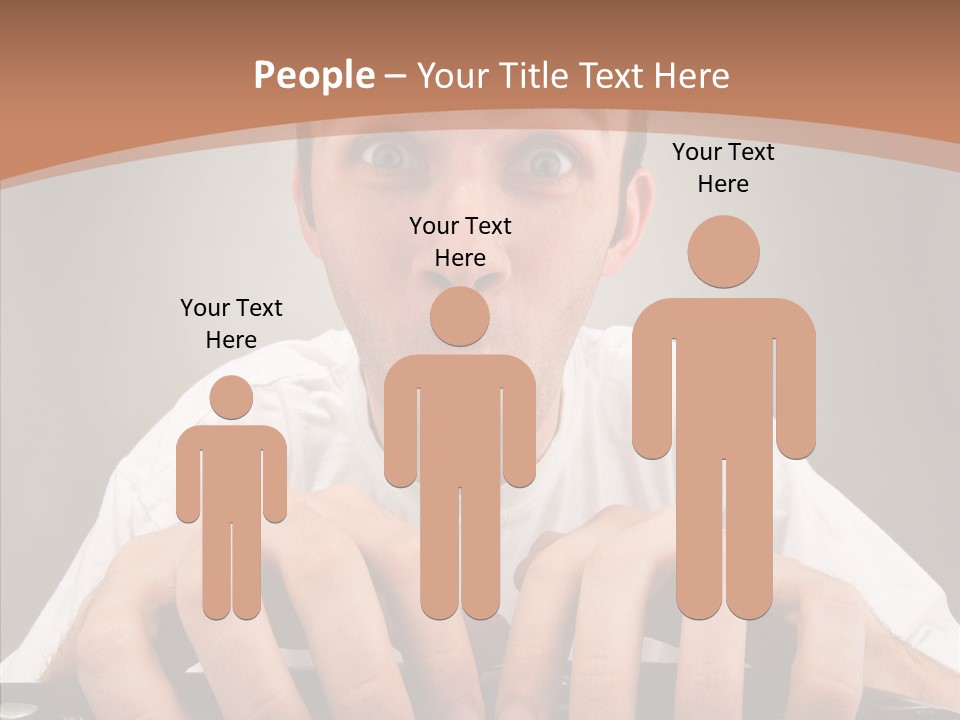 A Man With A Surprised Look On His Face Is Typing On A Keyboard PowerPoint Template