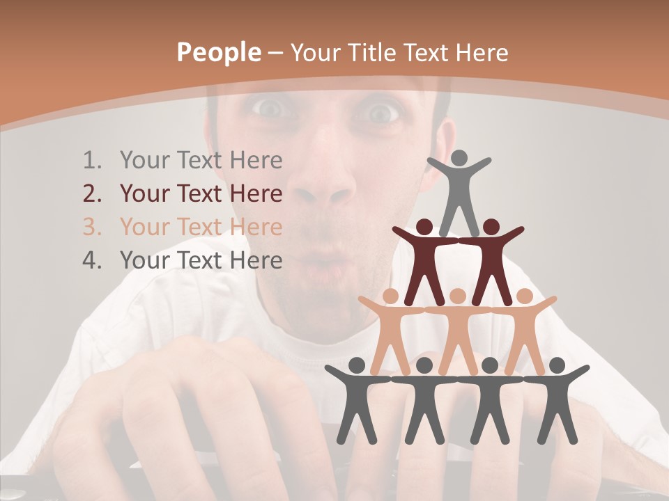 A Man With A Surprised Look On His Face Is Typing On A Keyboard PowerPoint Template