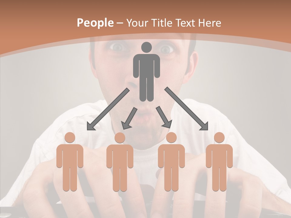 A Man With A Surprised Look On His Face Is Typing On A Keyboard PowerPoint Template