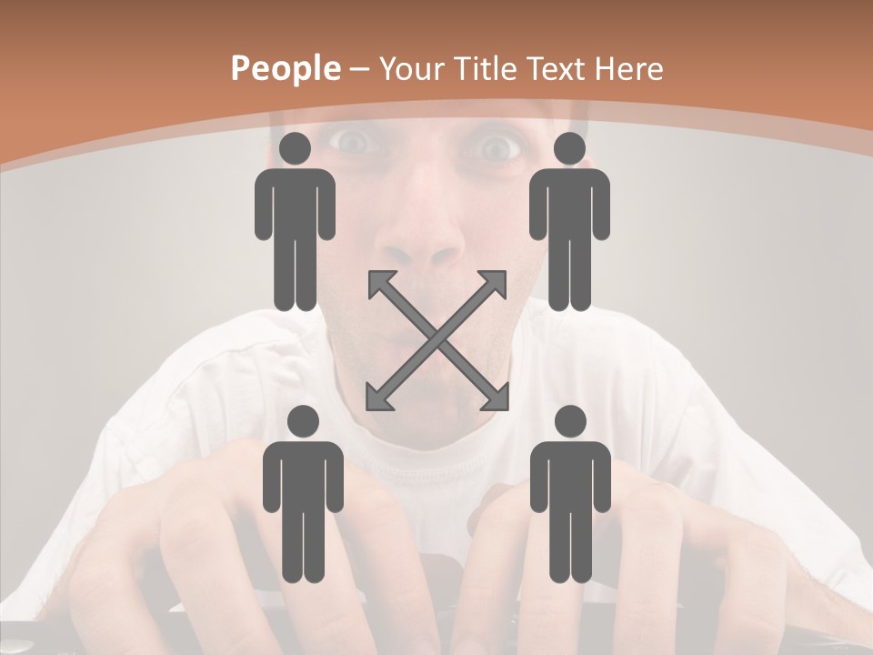 A Man With A Surprised Look On His Face Is Typing On A Keyboard PowerPoint Template