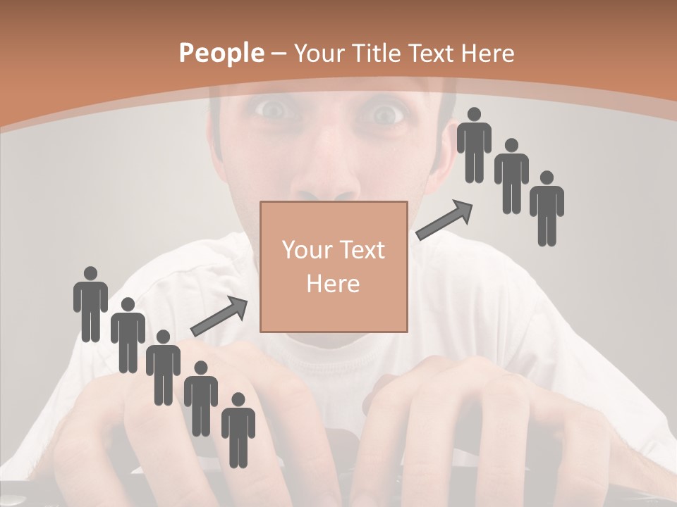 A Man With A Surprised Look On His Face Is Typing On A Keyboard PowerPoint Template