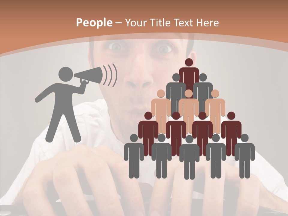 A Man With A Surprised Look On His Face Is Typing On A Keyboard PowerPoint Template