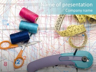A Pair Of Scissors, A Tape Measure, And A Pair Of Scissors On A PowerPoint Template