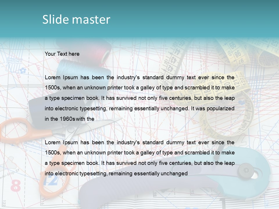 A Pair Of Scissors, A Tape Measure, And A Pair Of Scissors On A PowerPoint Template