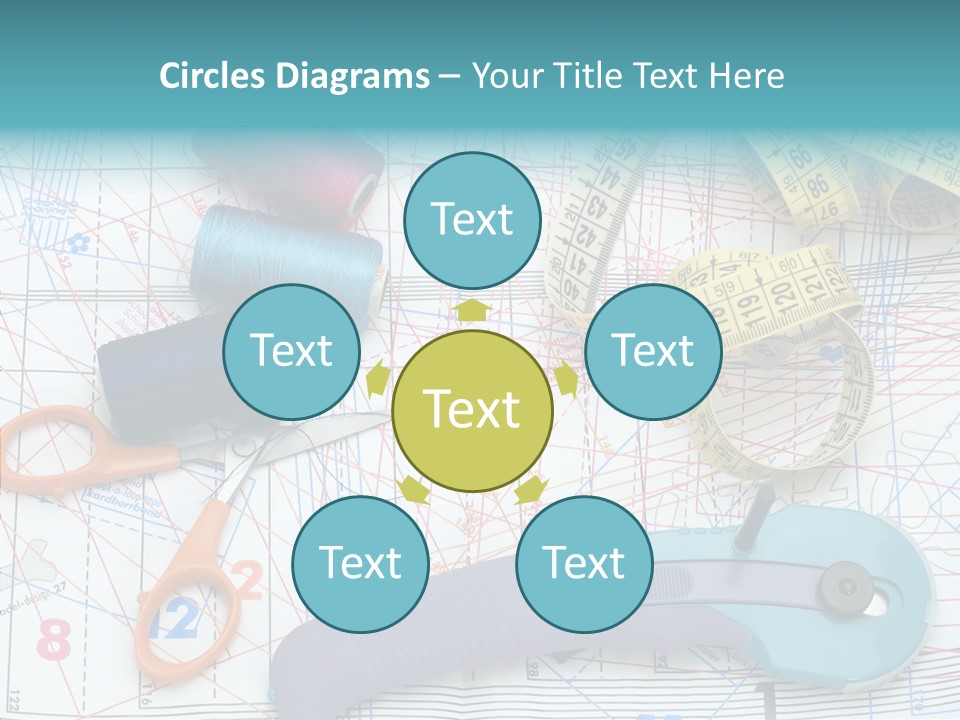 A Pair Of Scissors, A Tape Measure, And A Pair Of Scissors On A PowerPoint Template