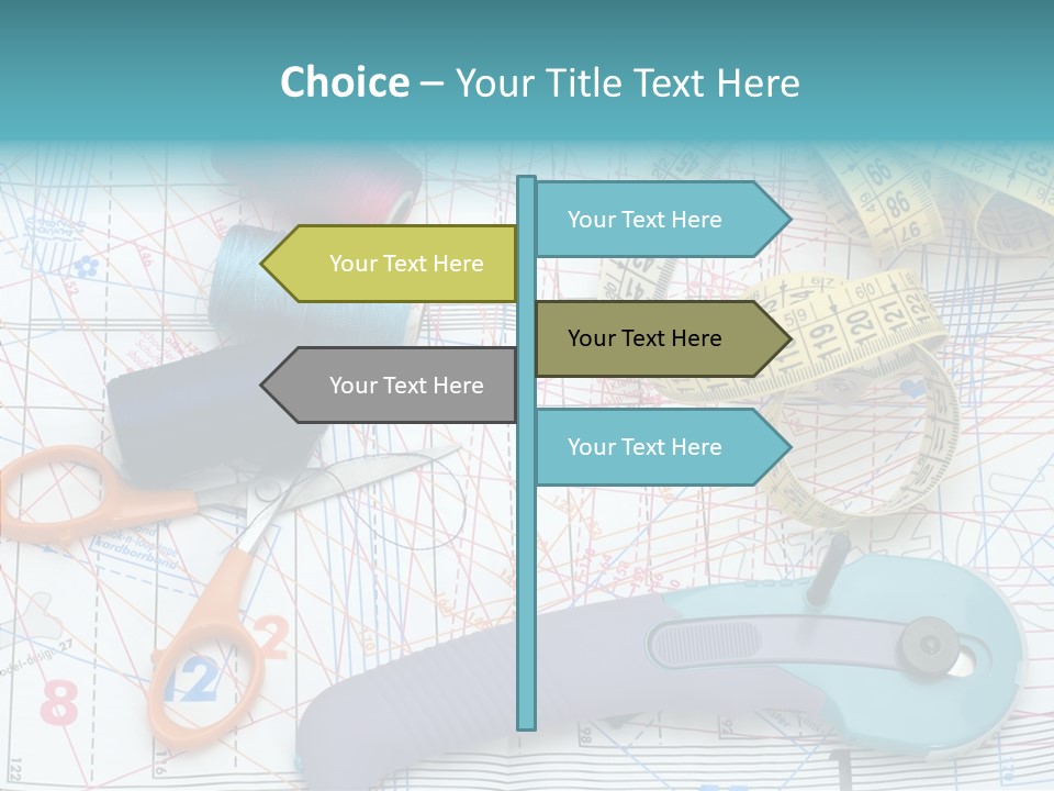 A Pair Of Scissors, A Tape Measure, And A Pair Of Scissors On A PowerPoint Template