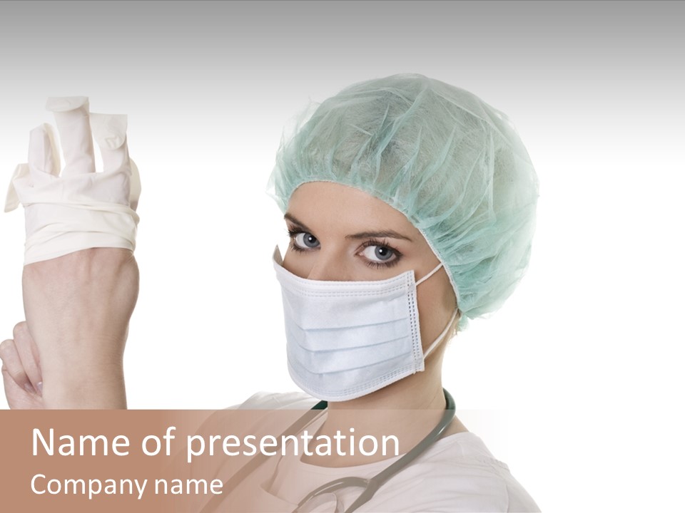 A Woman Wearing A Surgical Mask And Gloves PowerPoint Template