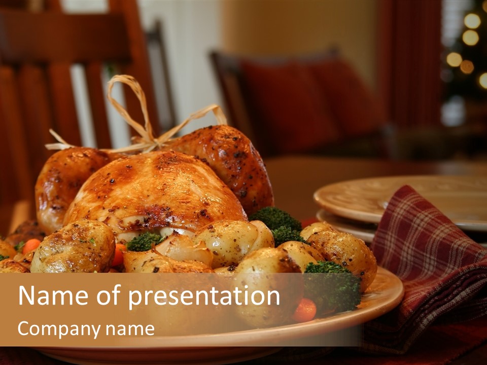 A Plate Of Food With A Turkey On It PowerPoint Template