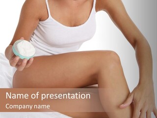 A Woman Sitting On A Bed Holding A Jar Of Cream PowerPoint Template