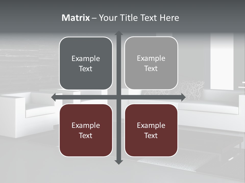 A Black And White Living Room With A Couch And Coffee Table PowerPoint Template