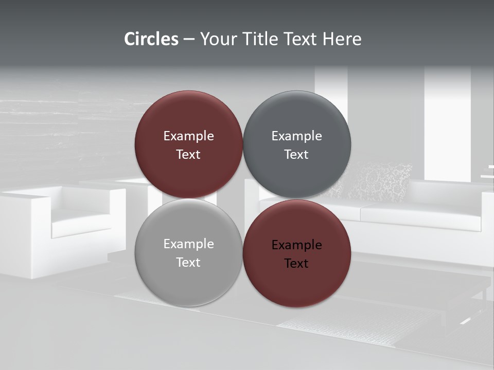 A Black And White Living Room With A Couch And Coffee Table PowerPoint Template