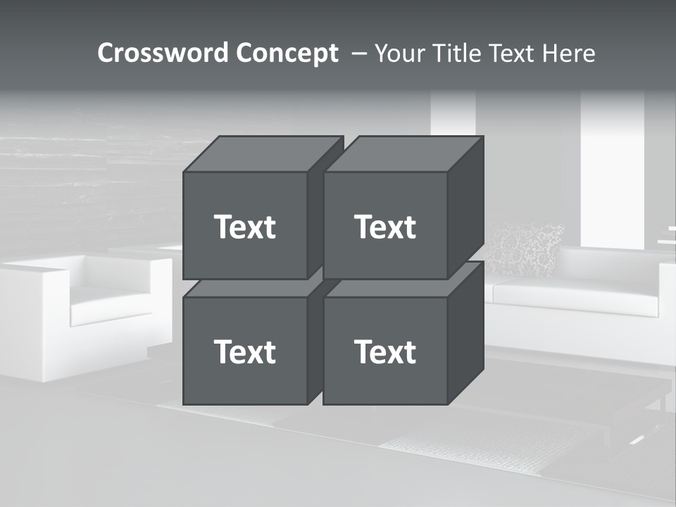 A Black And White Living Room With A Couch And Coffee Table PowerPoint Template