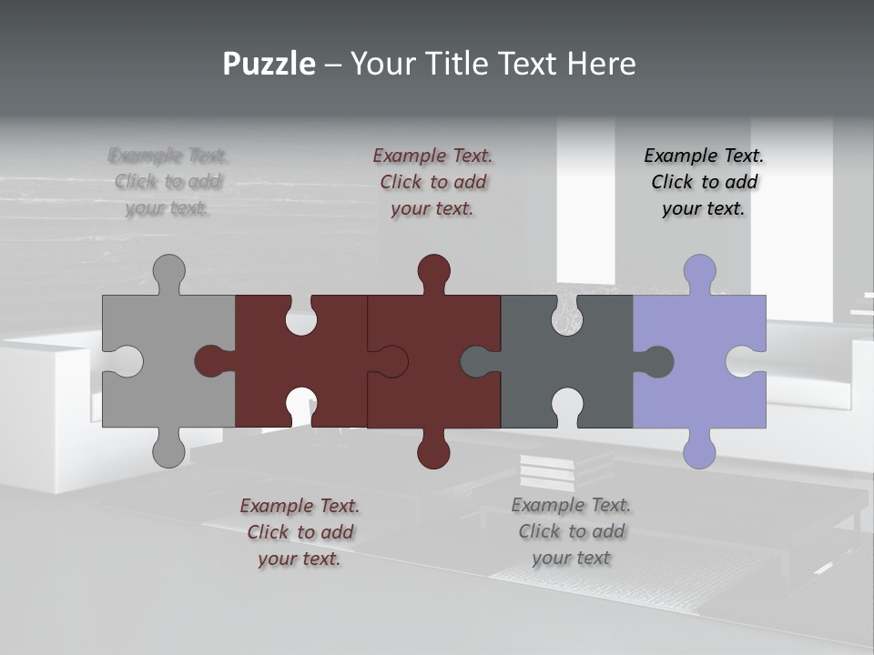 A Black And White Living Room With A Couch And Coffee Table PowerPoint Template