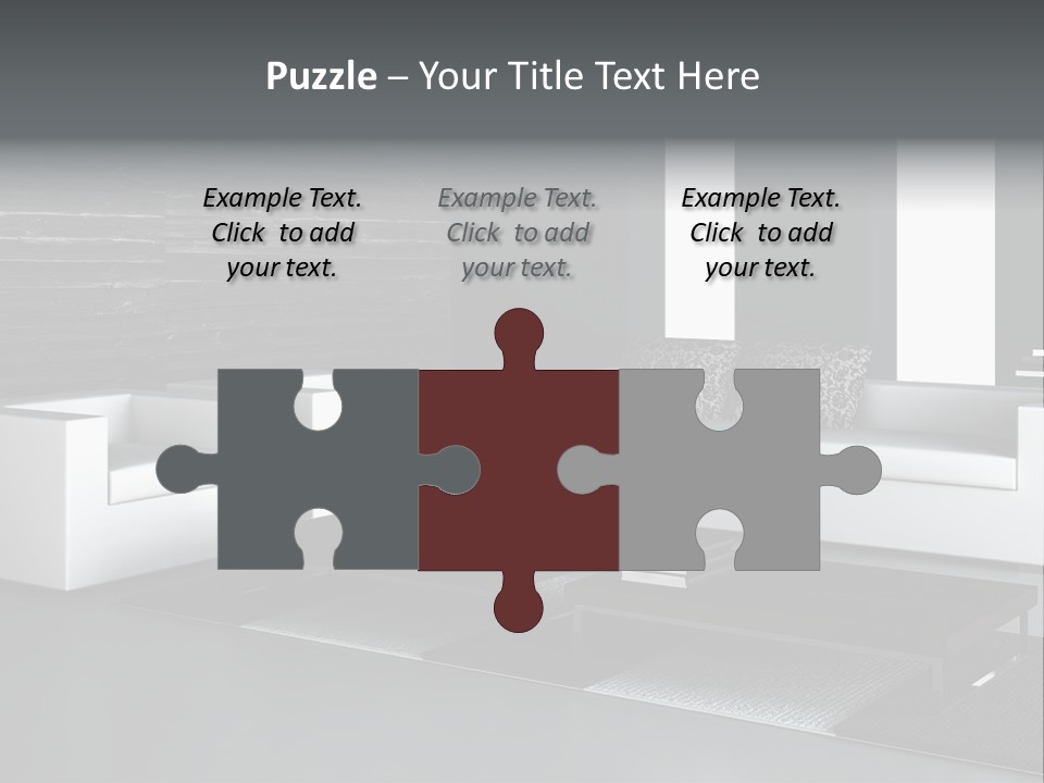 A Black And White Living Room With A Couch And Coffee Table PowerPoint Template