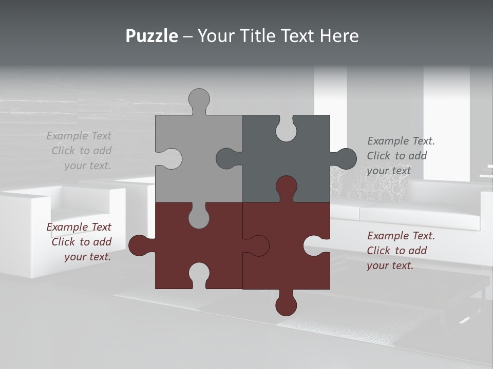 A Black And White Living Room With A Couch And Coffee Table PowerPoint Template