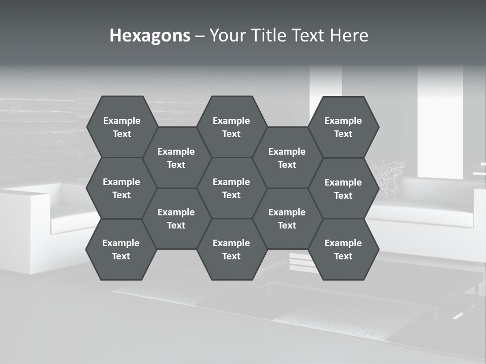 A Black And White Living Room With A Couch And Coffee Table PowerPoint Template