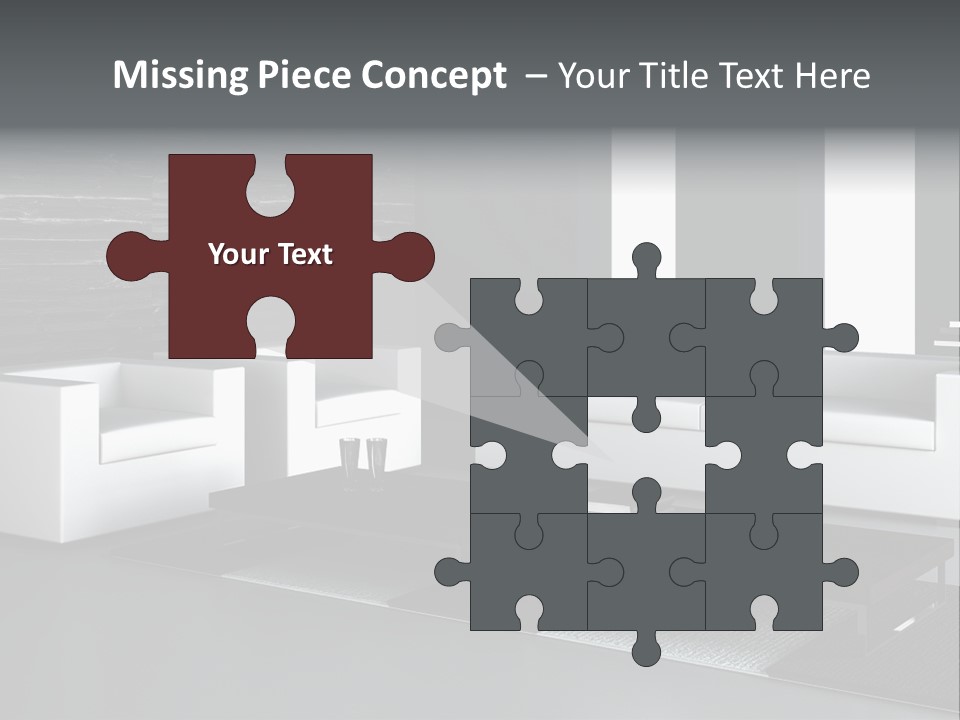 A Black And White Living Room With A Couch And Coffee Table PowerPoint Template