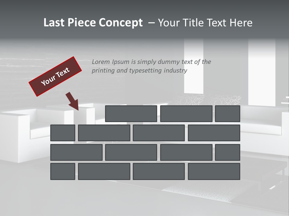 A Black And White Living Room With A Couch And Coffee Table PowerPoint Template