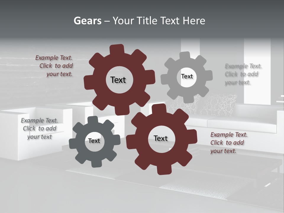 A Black And White Living Room With A Couch And Coffee Table PowerPoint Template