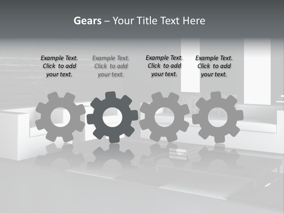 A Black And White Living Room With A Couch And Coffee Table PowerPoint Template