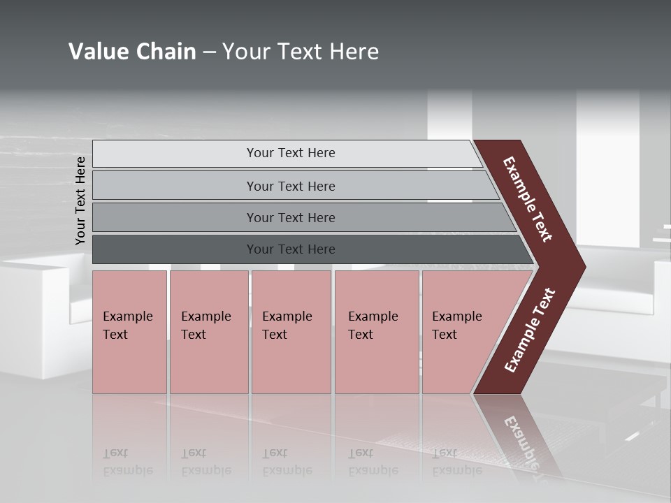 A Black And White Living Room With A Couch And Coffee Table PowerPoint Template