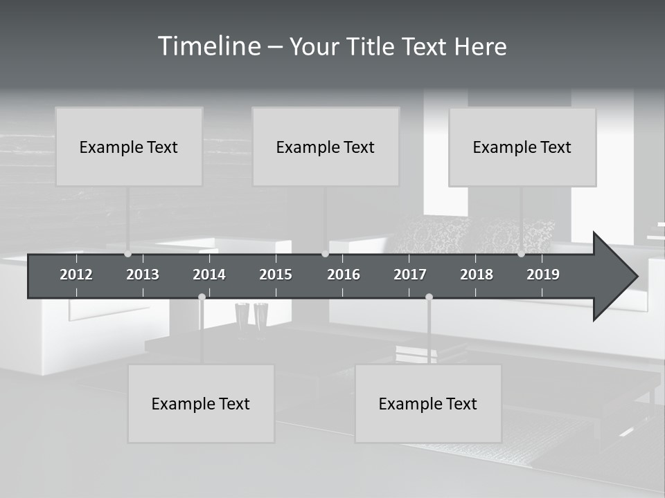 A Black And White Living Room With A Couch And Coffee Table PowerPoint Template
