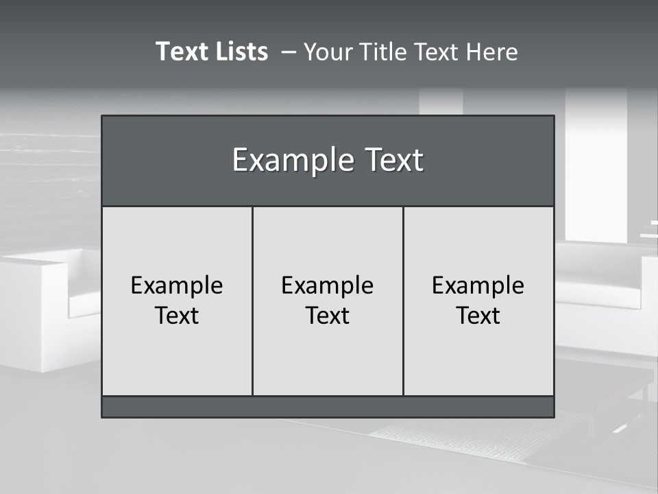 A Black And White Living Room With A Couch And Coffee Table PowerPoint Template