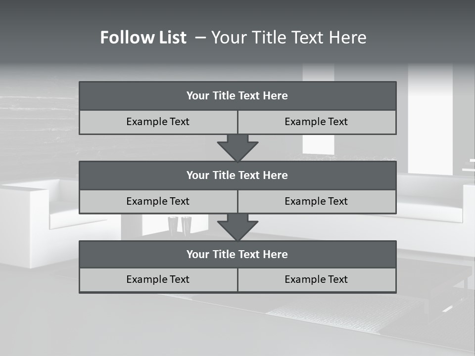 A Black And White Living Room With A Couch And Coffee Table PowerPoint Template