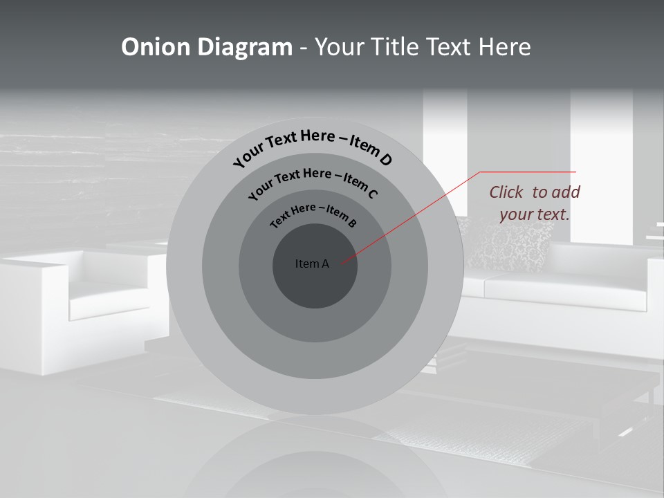 A Black And White Living Room With A Couch And Coffee Table PowerPoint Template