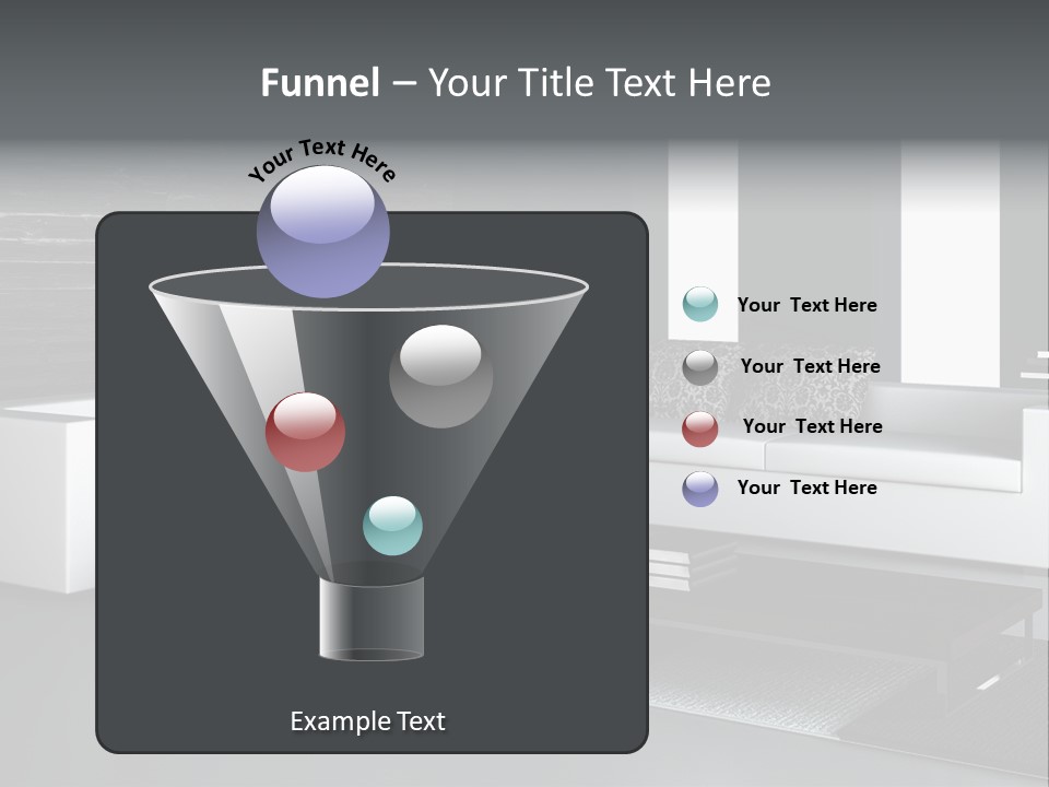 A Black And White Living Room With A Couch And Coffee Table PowerPoint Template