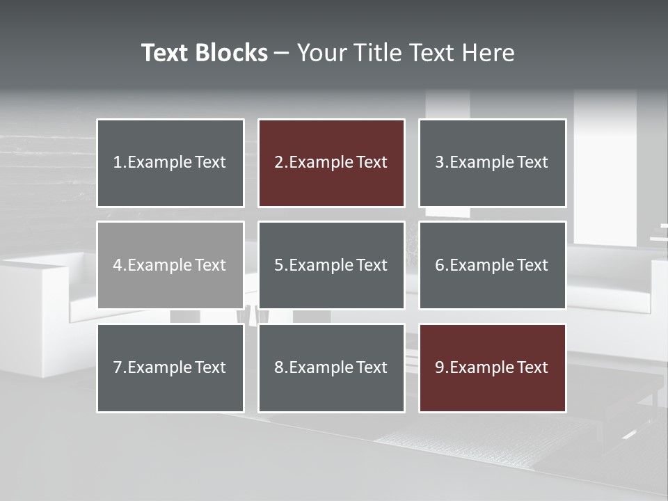 A Black And White Living Room With A Couch And Coffee Table PowerPoint Template