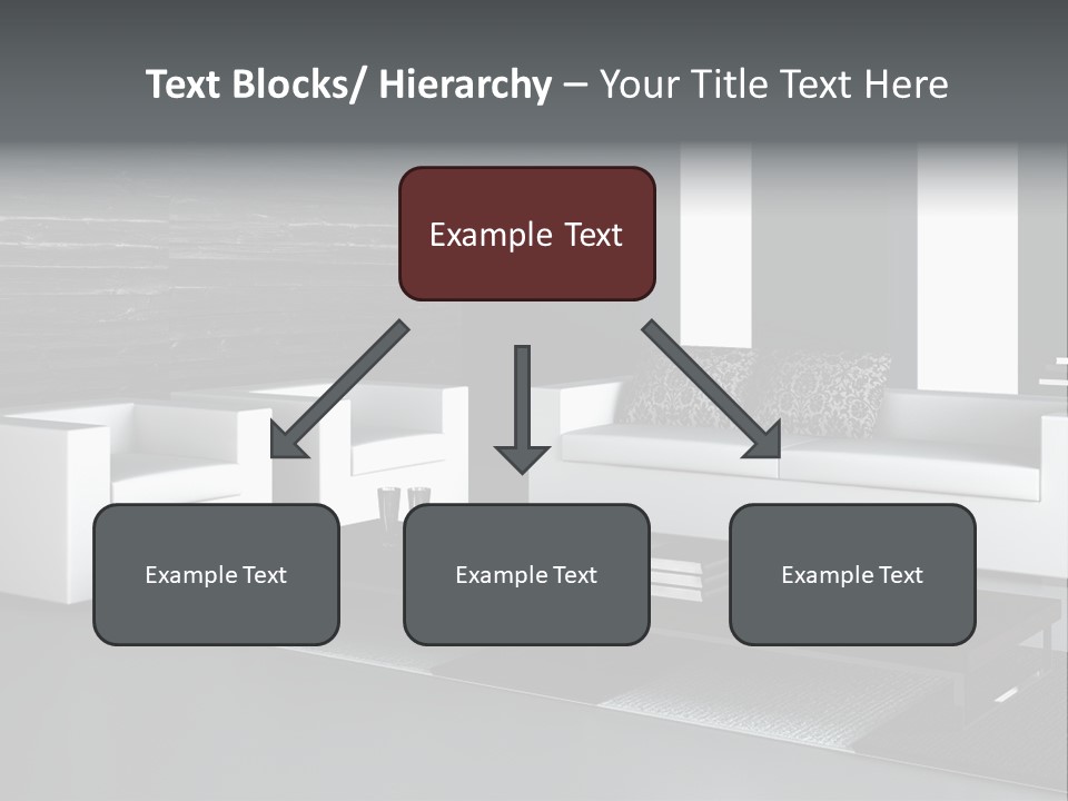 A Black And White Living Room With A Couch And Coffee Table PowerPoint Template