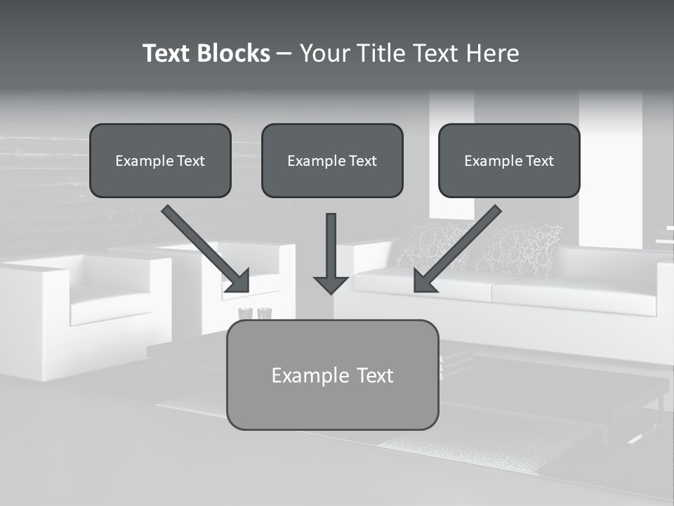 A Black And White Living Room With A Couch And Coffee Table PowerPoint Template