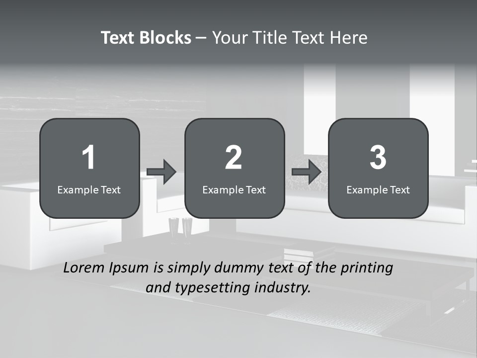 A Black And White Living Room With A Couch And Coffee Table PowerPoint Template
